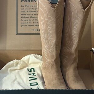 Tecovas Suede Brown Heeled Boots Western- The Abby